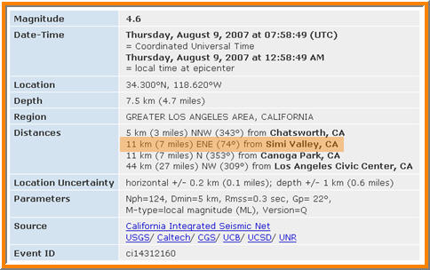 August 9 2007 Chatsworth earthquake details
