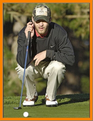 Justin Timberlake lines up a putt